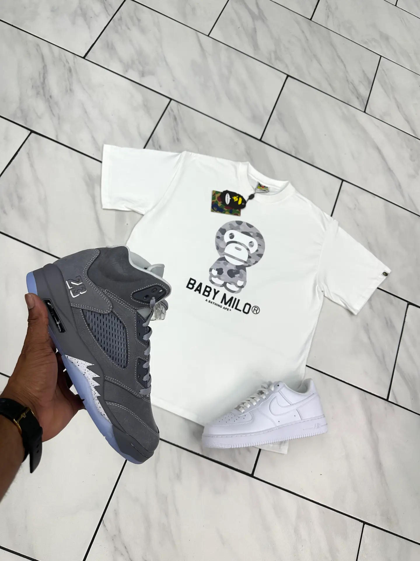 Bape Baby Milo Tshirt "Grey/Wht" XL