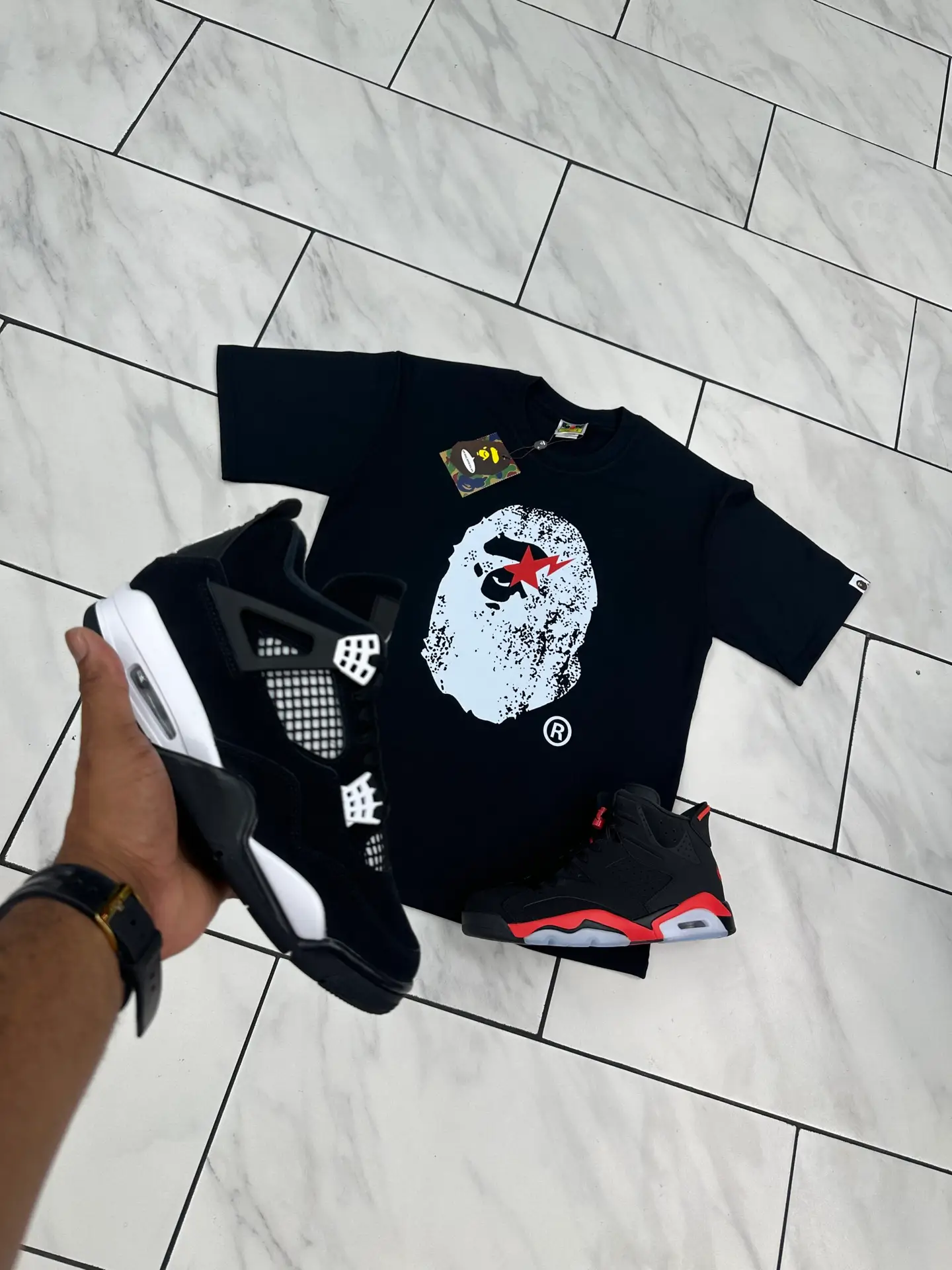 Bape Star Logo Head Tshirt "Blk/Wht" Large