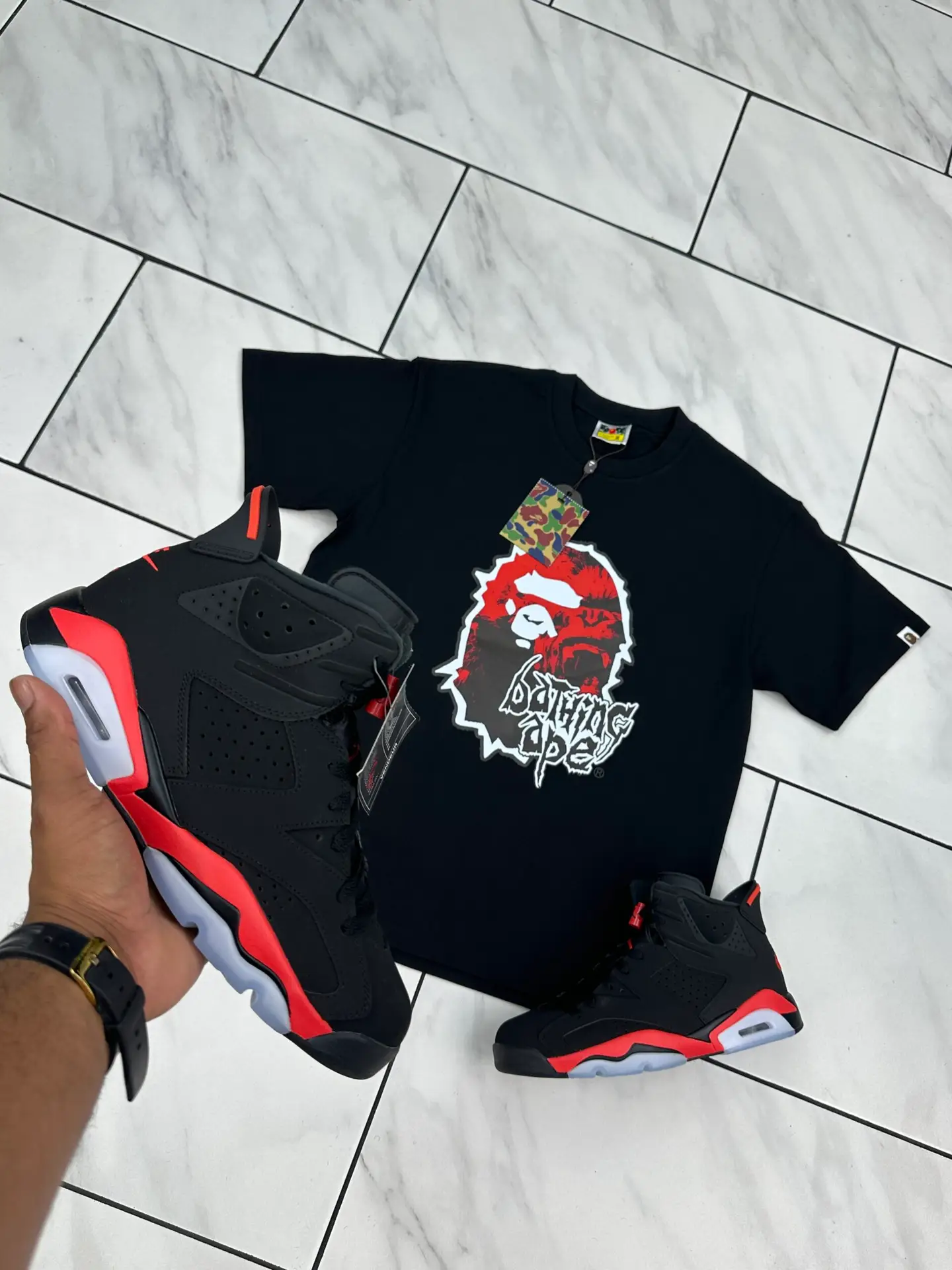 Bape Big Head Logo Tshirt "Blk/Red" Medium