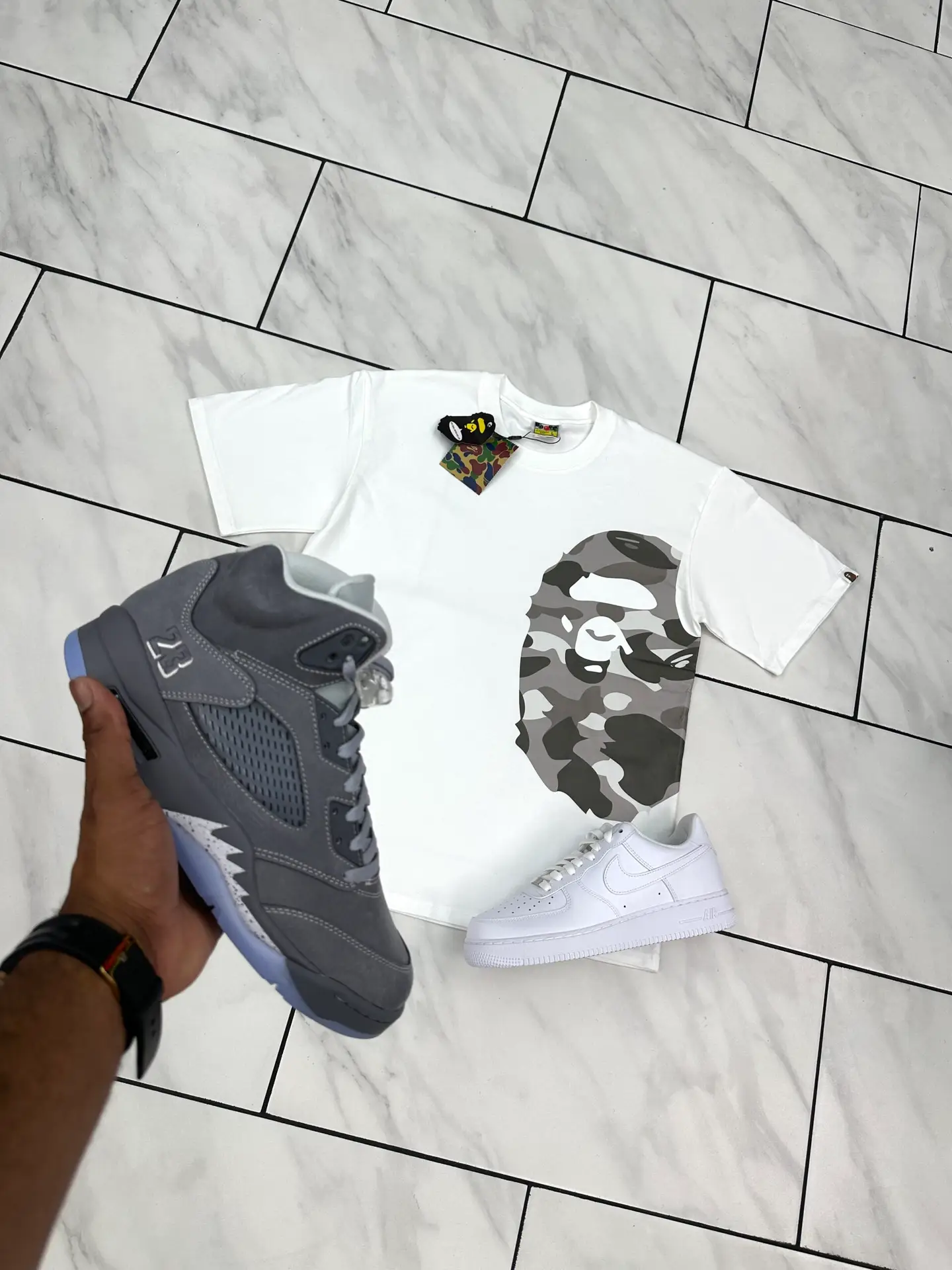 Bape Big Logo Head Tshirt "Grey" Large
