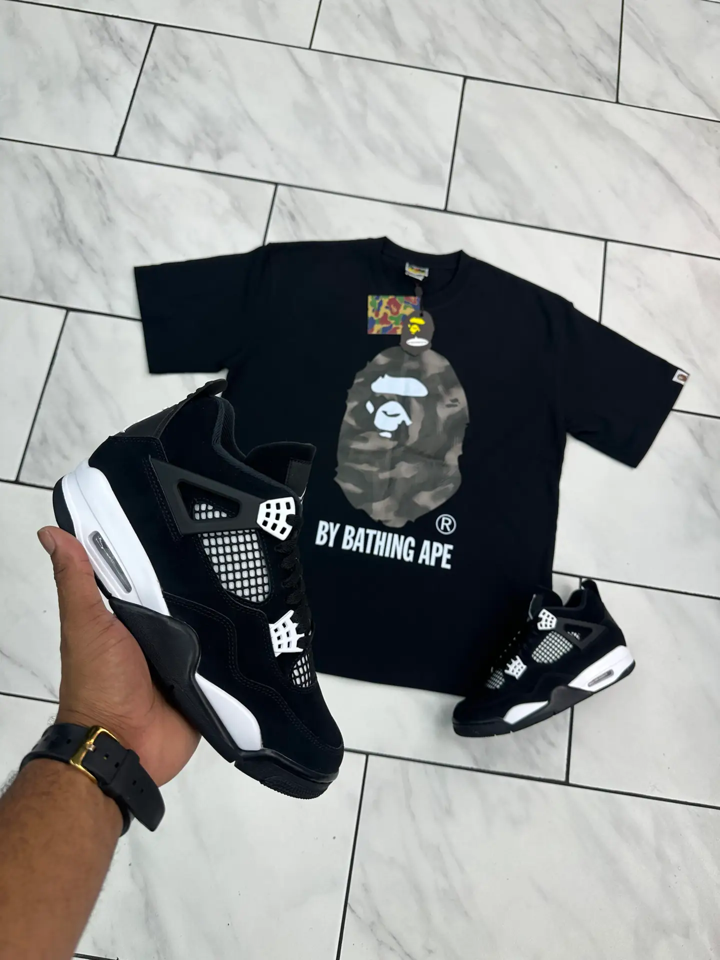 Bape Big Head Logo Tshirt "Blk/Grey" Medium